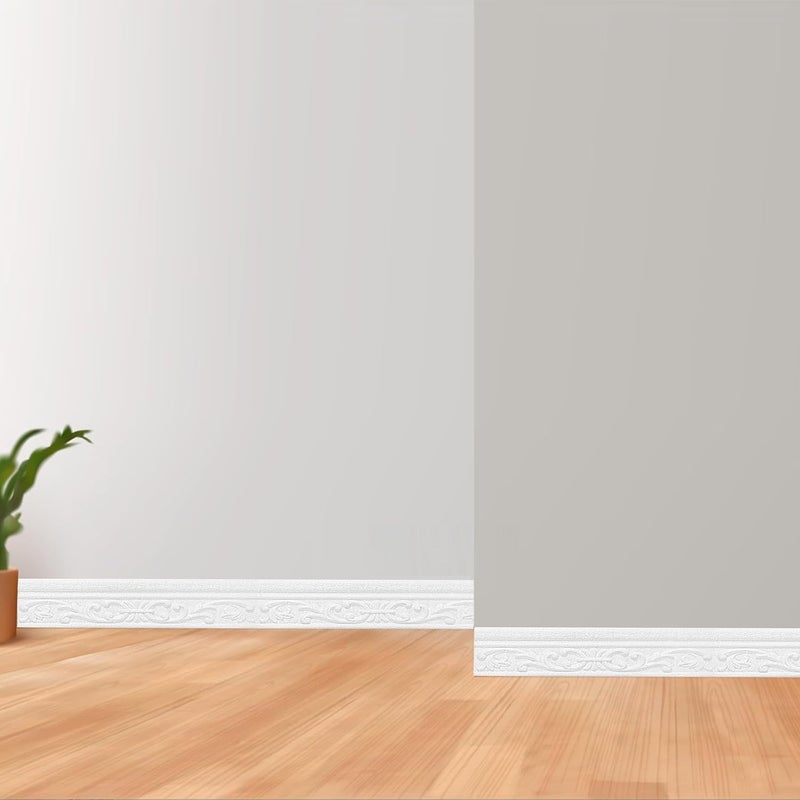 QoTang 90 x 3 Inch Foam Molding Trim Peel and Stick, Flexible Crown Molding Wallpaper Border Self Adhesive, 3D Wall Base Moulding Trim, Wall Edging Lines Foam Baseboard for Home Hotel DIY, White, 1 Roll - Image 5